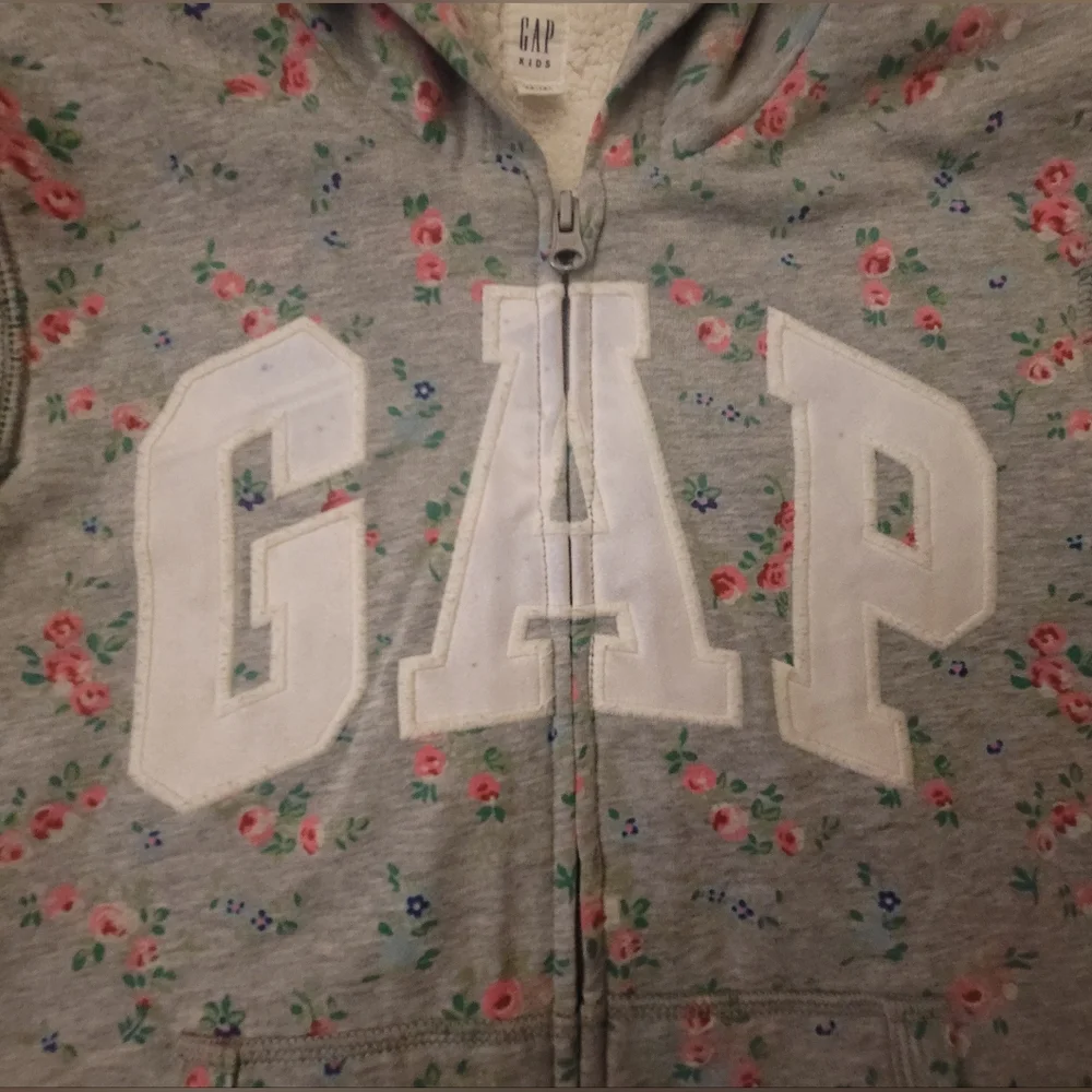 Gap Girl Floral Gray Sherpa Lined Hoodie Size XXL (14-16)